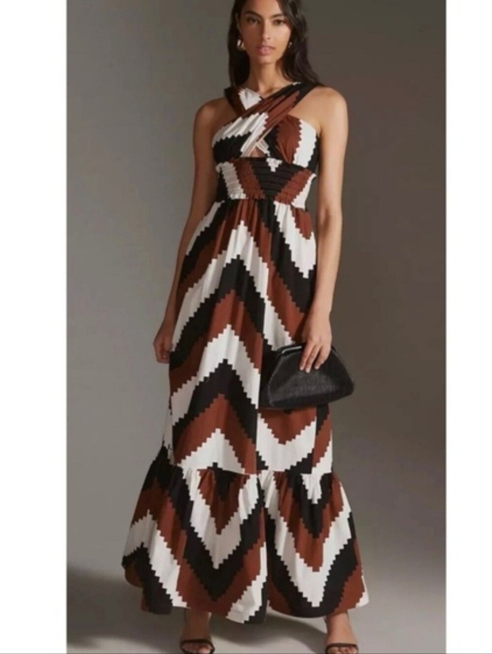 Plenty By Tracy Reese Anthropologie Halter Maxi Dress Chevron Print XSmall